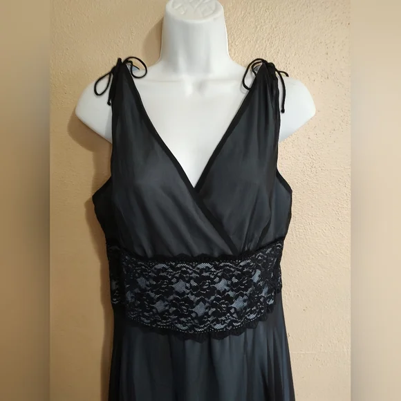 Iconic Vintage Y2K Black Chiffon Lace Formal Cocktail Slip Dress Size 12 Large - Picture 4 of 13